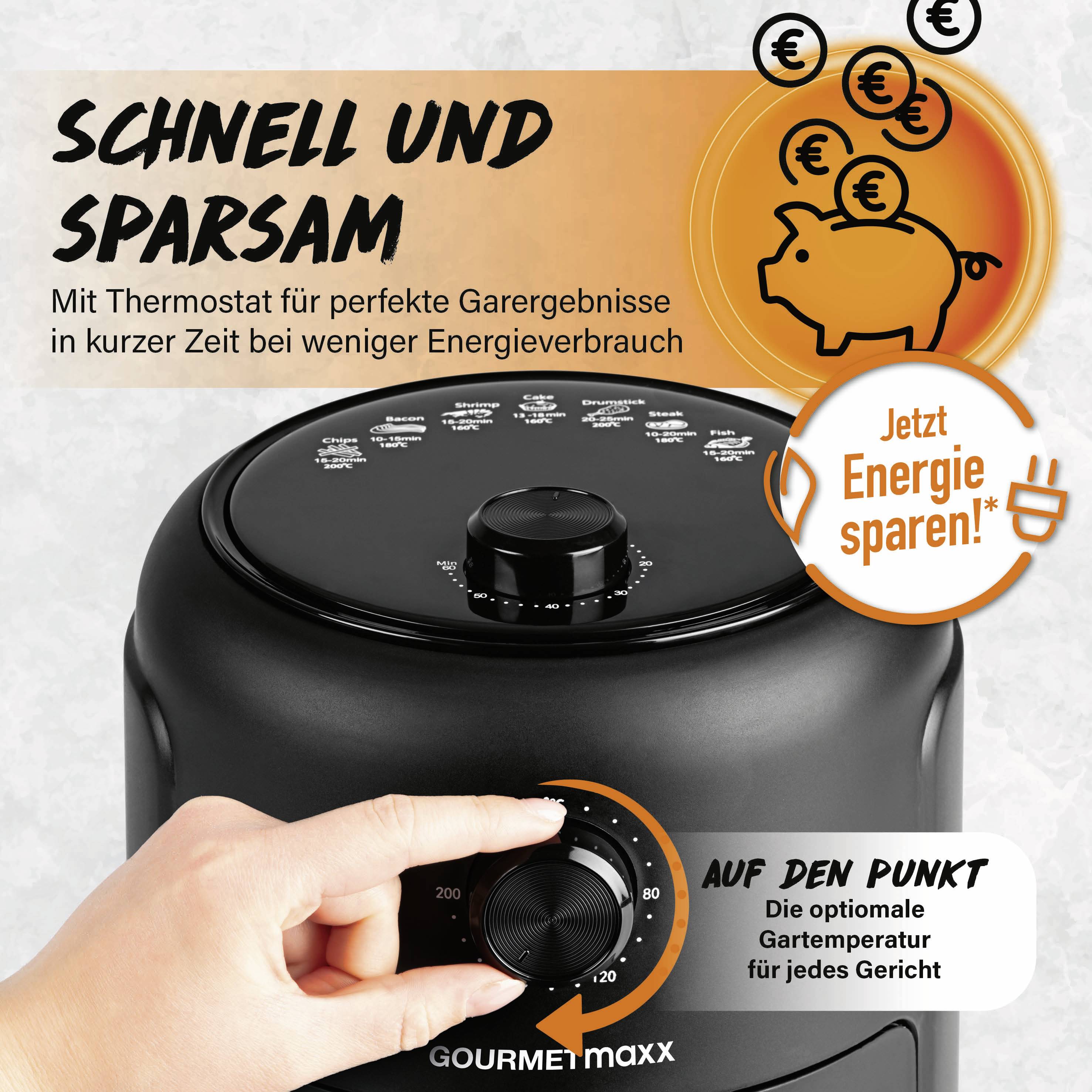 GourmetMaxx Heißluft-Fritteuse Mechanisch 2,3l Heißluft-Fritteuse 1000 W Schwarz