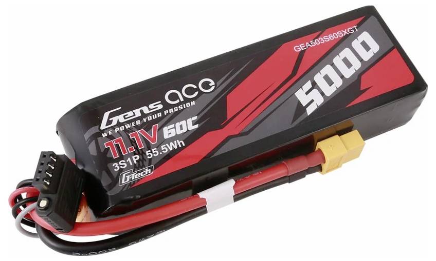 Gens Ace 11,1V 5000mAh Lithium-Polymer-Akku mit 60C Entladestrom und XT60-Steckverbinder, geeignet für ferngesteuerte Modelle.