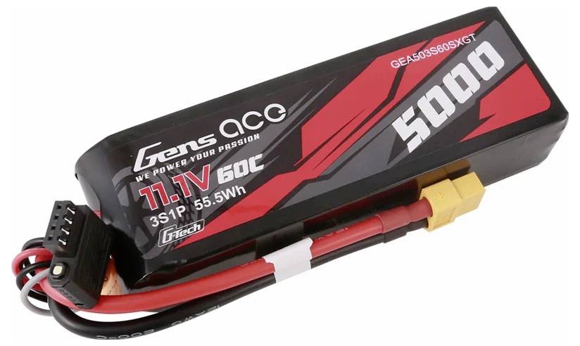 LiPo-Akku, 11,1V 60C, 5000mAh, mit XT60-Stecker und Balancer-Anschluss. Geeignet für Modellbau-Anwendungen.