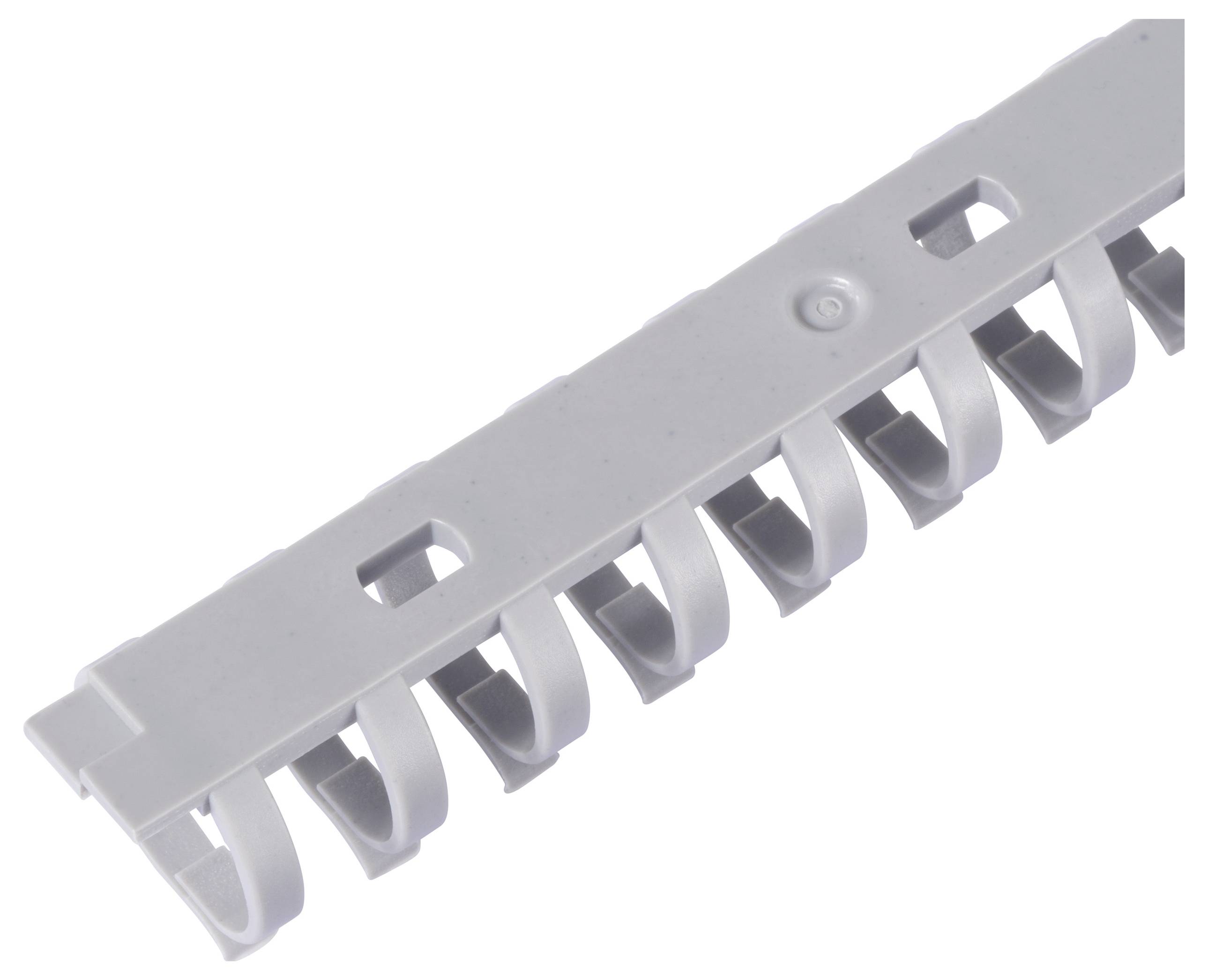 Ein grauer Plastikbinderücken mit mehreren Ringen wird abgebildet.