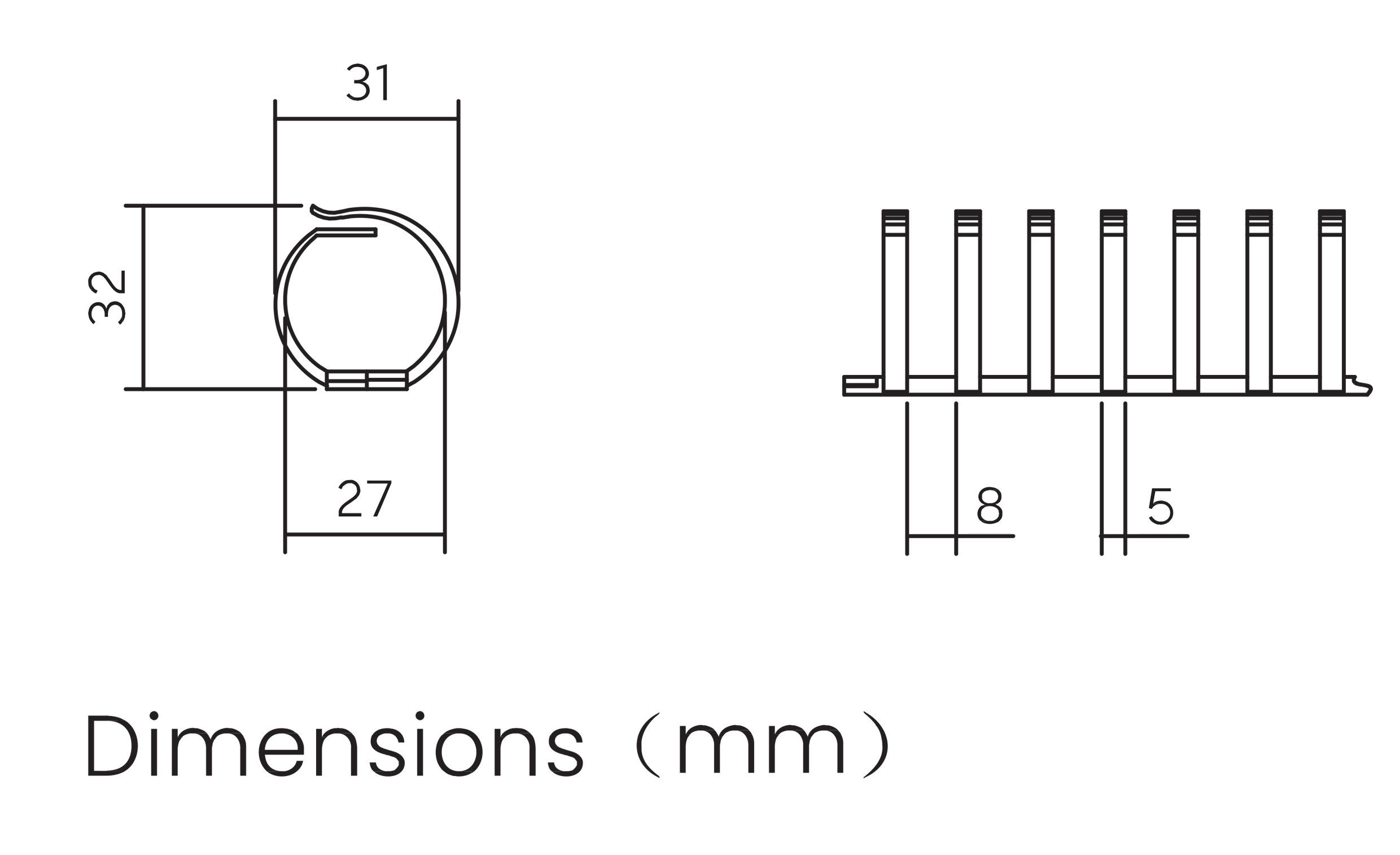 Maßzeichnung eines Zylinders: Durchmesser 31 mm, Höhe 32 mm. Seitenansicht zeigt Breite 8 mm und 5 mm in vertikalen Abständen.