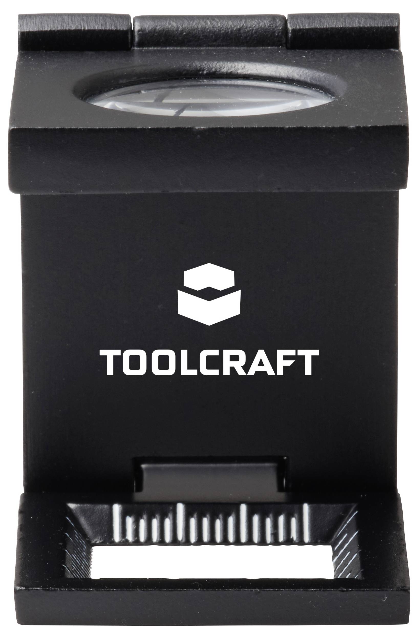 »TOOLCRAFT« schwarze Lupe mit Klappmechanismus. Verfügt über eine Linse oben, kompakt und tragbar für Detailuntersuchungen.
