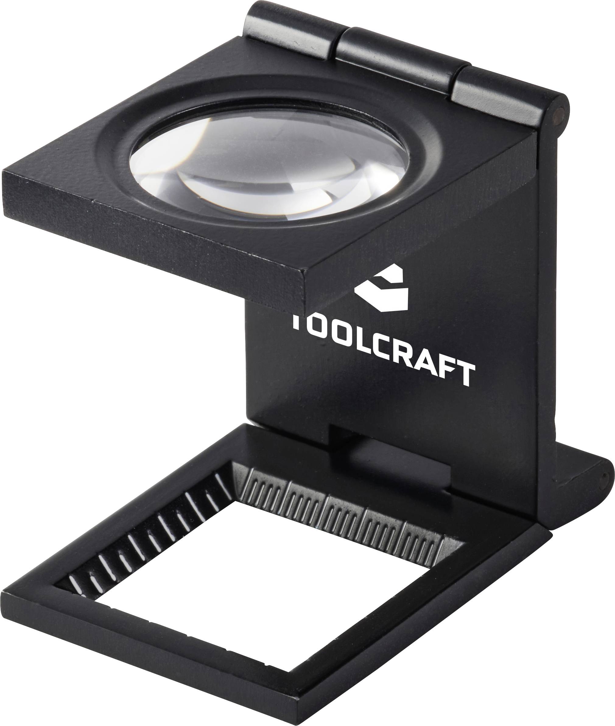 Eine zusammenklappbare schwarze Lupe mit der Aufschrift 