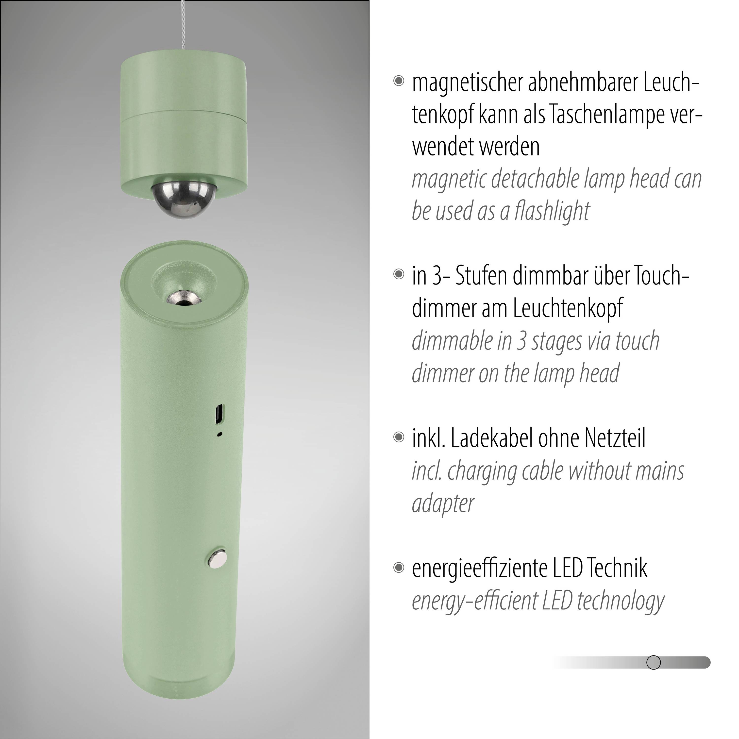 Just Light ATTACH 18281-43 LED-Pendelleuchte LED LED fest eingebaut 3W Grün