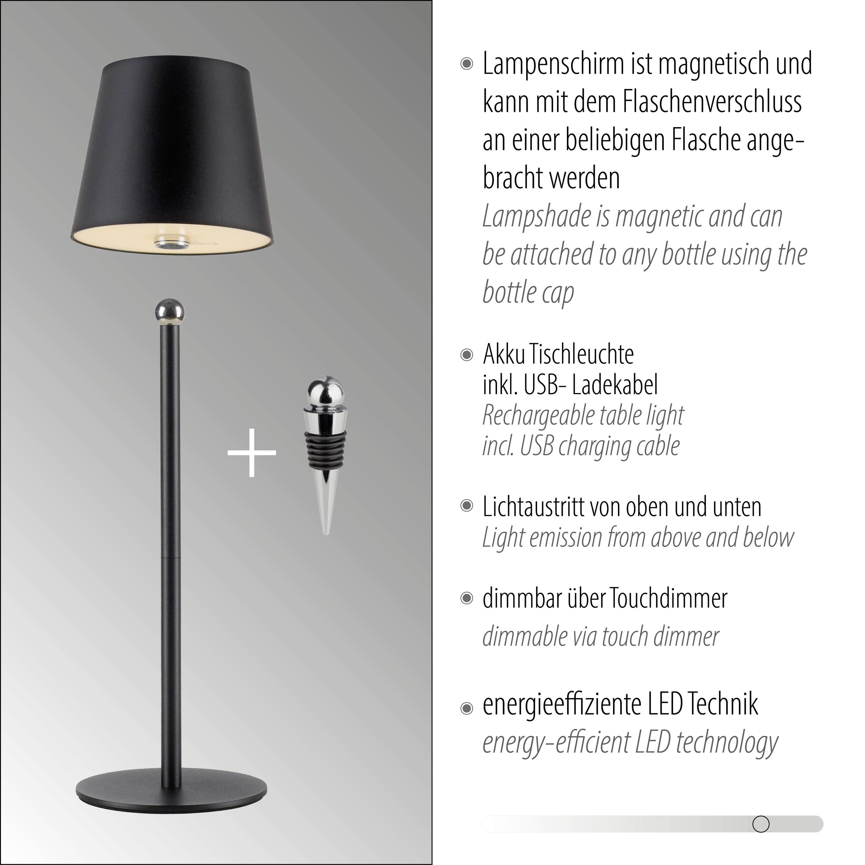 Just Light BOTERIA 19251-18 Akku-Tischlampe LED LED fest eingebaut 2.5W Schwarz