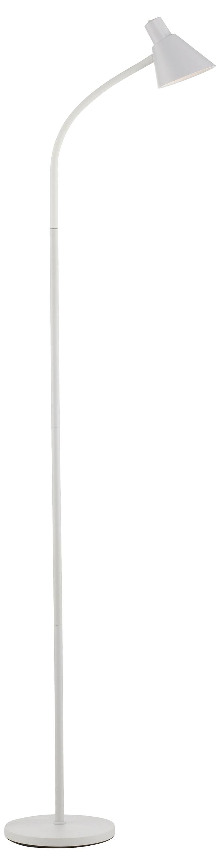 Eine schlanke weiße Stehlampe mit verstellbarem Kopf, geeignet für moderne Innenräume.