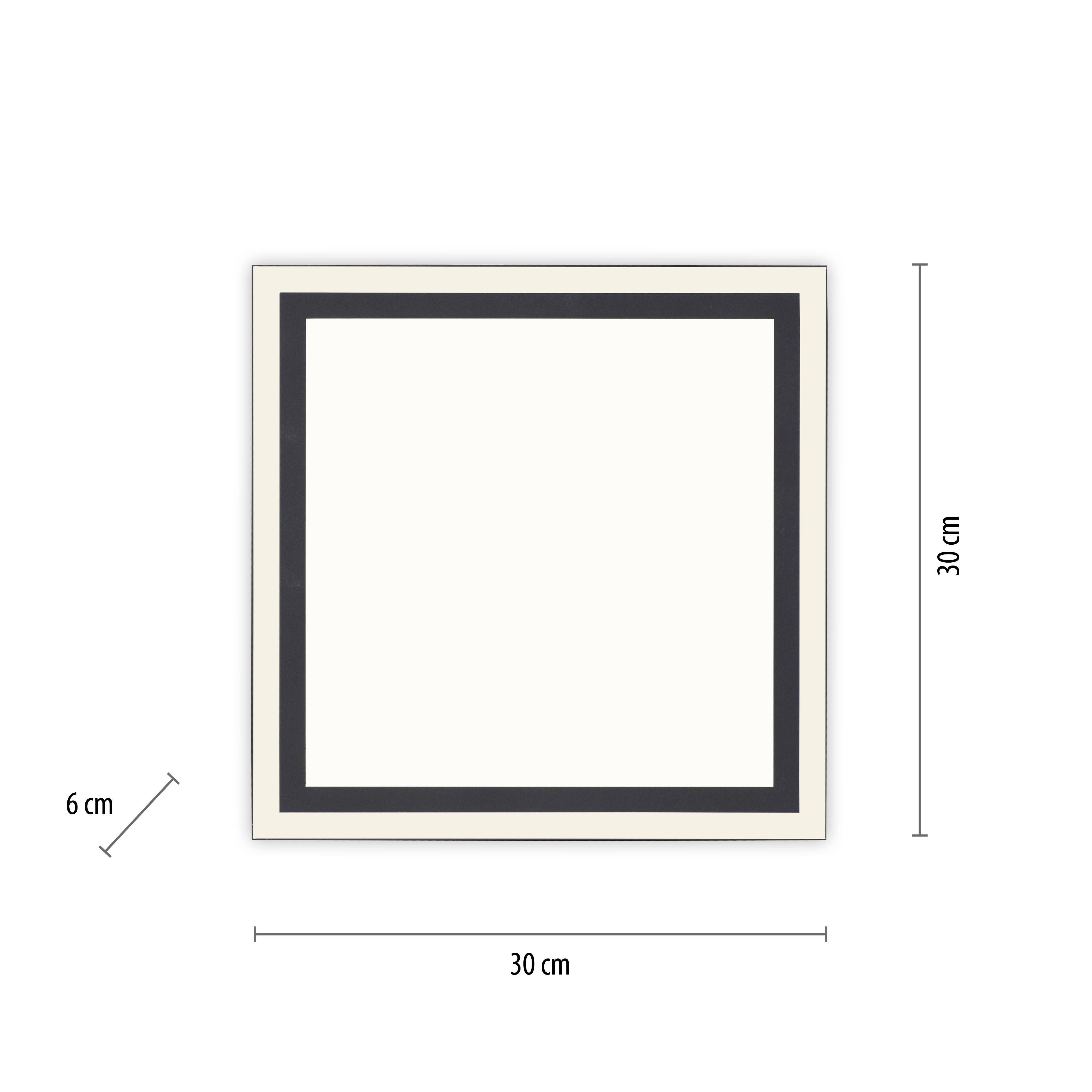 Ein quadratisches Keramikelement mit den Maßen 30x30 cm. Es hat einen 6 cm breiten grauen Rand und einen cremefarbenen Hintergrund.