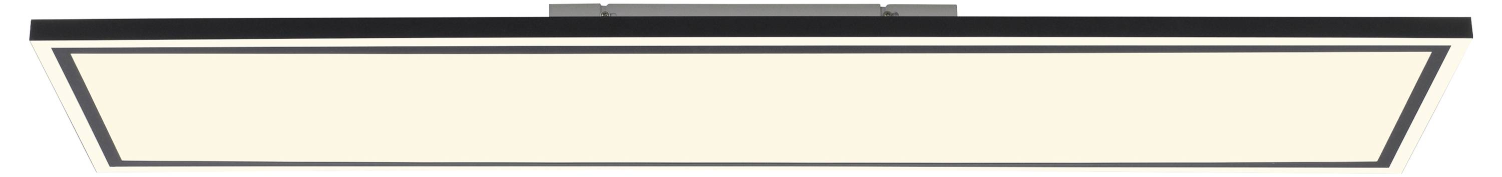 Deckenleuchte mit rechteckigem, flachen Design und schwarzem Rahmen. Diffuses Licht wird gleichmäßig verteilt.