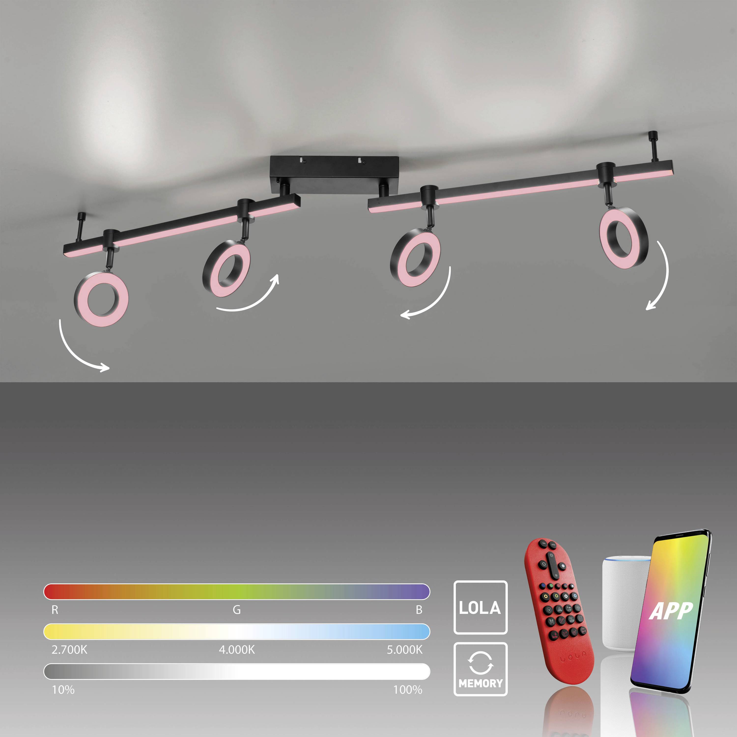 Just Light 12076-18 LOLASmart-BILEDA LED-Deckenleuchte LED LED fest eingebaut 21.5 W Schwarz