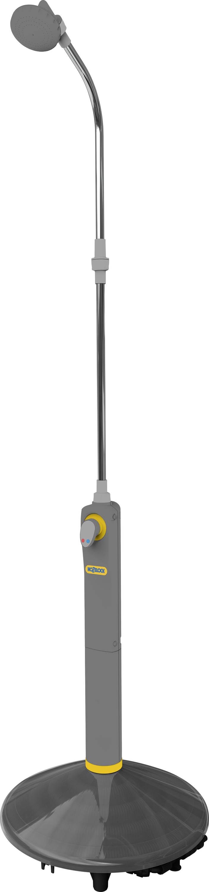 Ein tragbarer Handdampfreiniger mit langem Griff, rundem Kopf und Rädern am Boden, ideal zur Reinigung von Böden und Oberflächen.