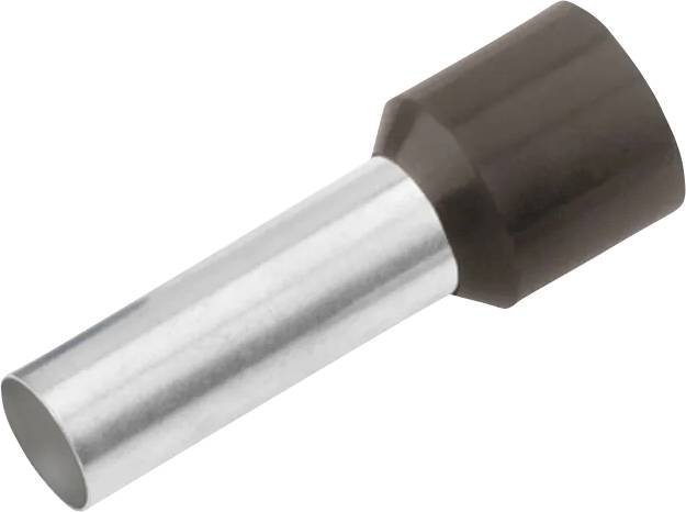 Ein einzelnes Kabelendhülsen-Verbinder aus Metall mit einer braunen Kunststoffisolierung.