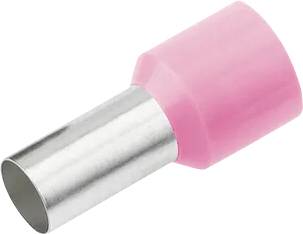 Ein pinker Kabelverbinder mit einem silbernen Metallrohr für elektrische Verbindungen.