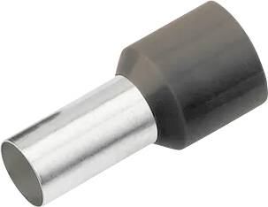 Abgebildet ist eine Aderendhülse mit einer metallischen Spitze und einem schwarzen Isolierkragen. Sie dient zur Verbindung von Kabelenden.
