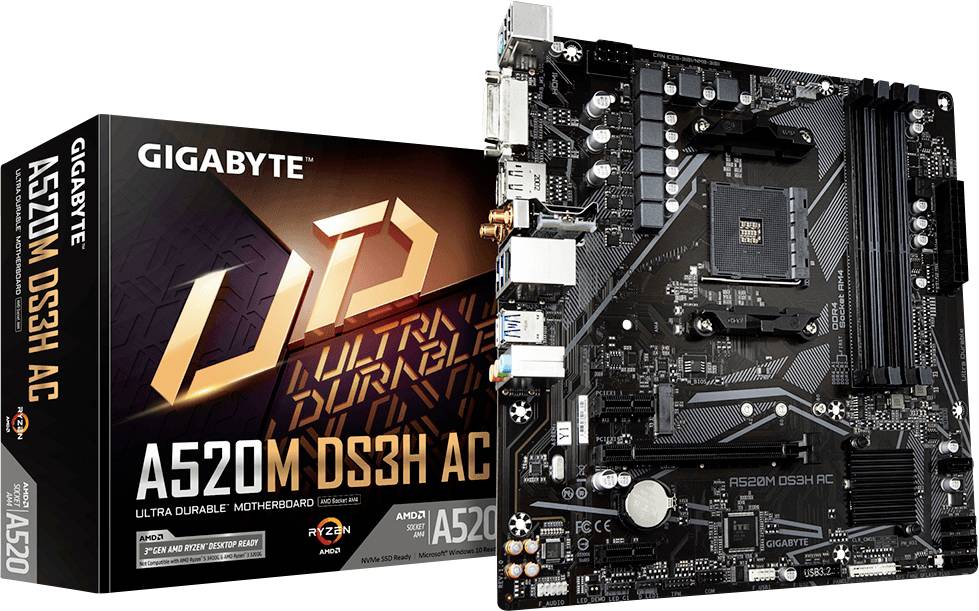 Gigabyte GA-A520M-DS3H Mainboard Sockel (PC) AMD® AM4 Formfaktor (Details) Micro-ATX Mainboard-Chipsatz AMD® A520