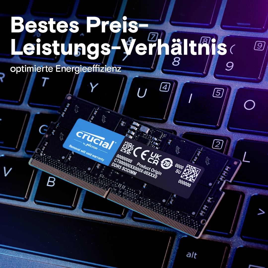 Crucial CT2K64G56C46S5 PC-Arbeitsspeicher Kit DDR5 128GB 2 x 64GB on-die ECC 2800MHz 262pin SO-DIMM CL46 46-45-45 CT2K64G56C46S5