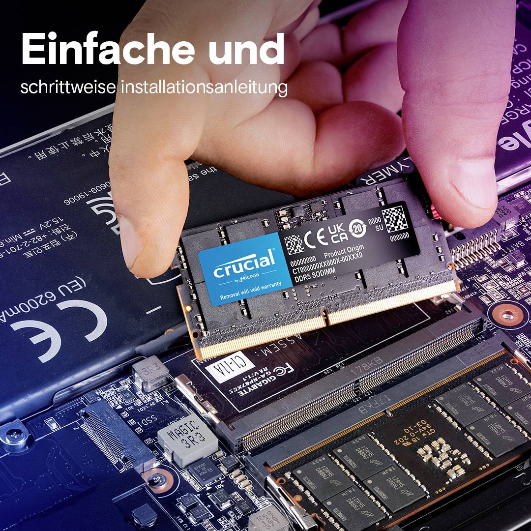 Crucial CT2K64G56C46S5 PC-Arbeitsspeicher Kit DDR5 128GB 2 x 64GB on-die ECC 2800MHz 262pin SO-DIMM CL46 46-45-45 CT2K64G56C46S5