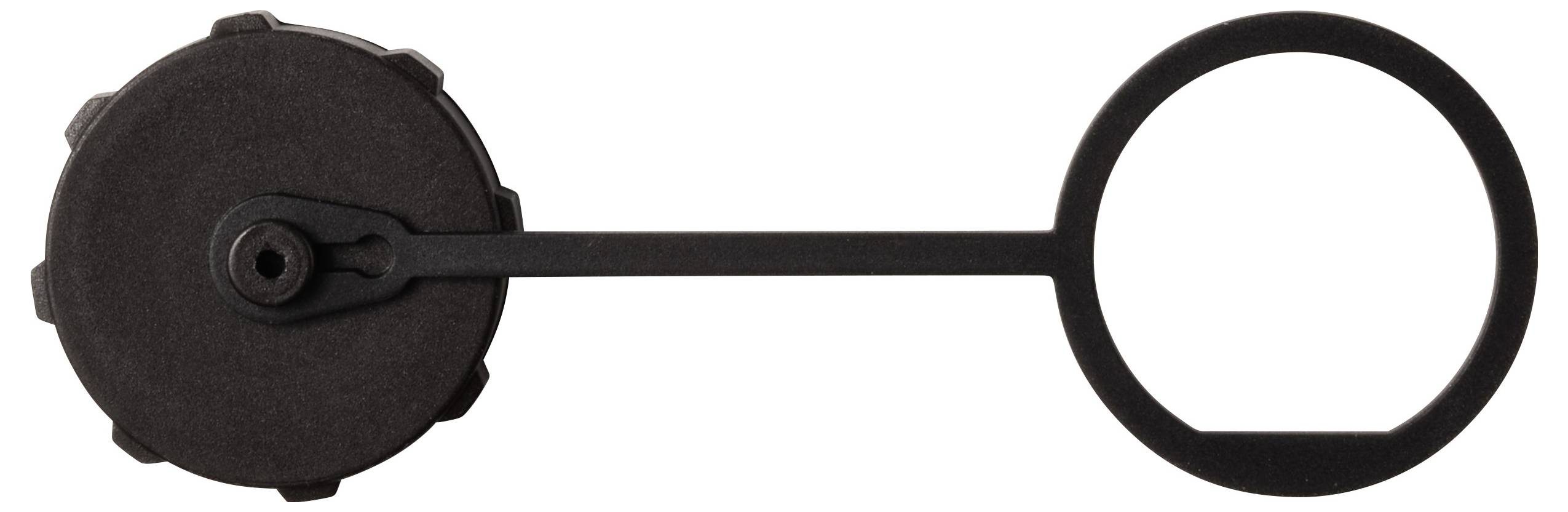 Ein schwarzer Rundbehälter mit einem langen, dünnen Griff, der in einem großen, offenen Ring endet.