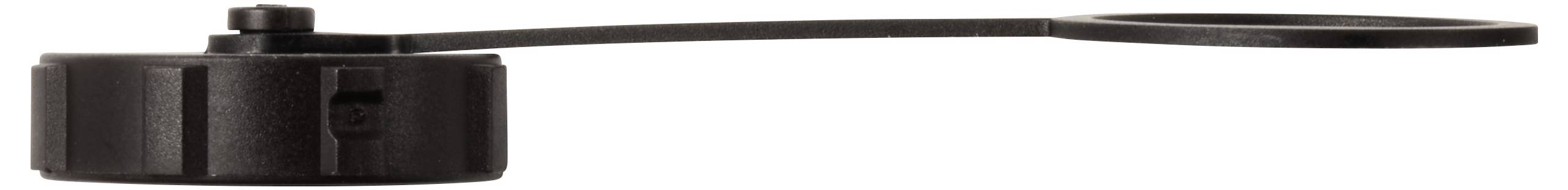 Schwarze Kunststoffkappe mit einem langen, flexiblen Band. Dient zum Verschließen oder Abdecken eines Behälters oder Rohres.