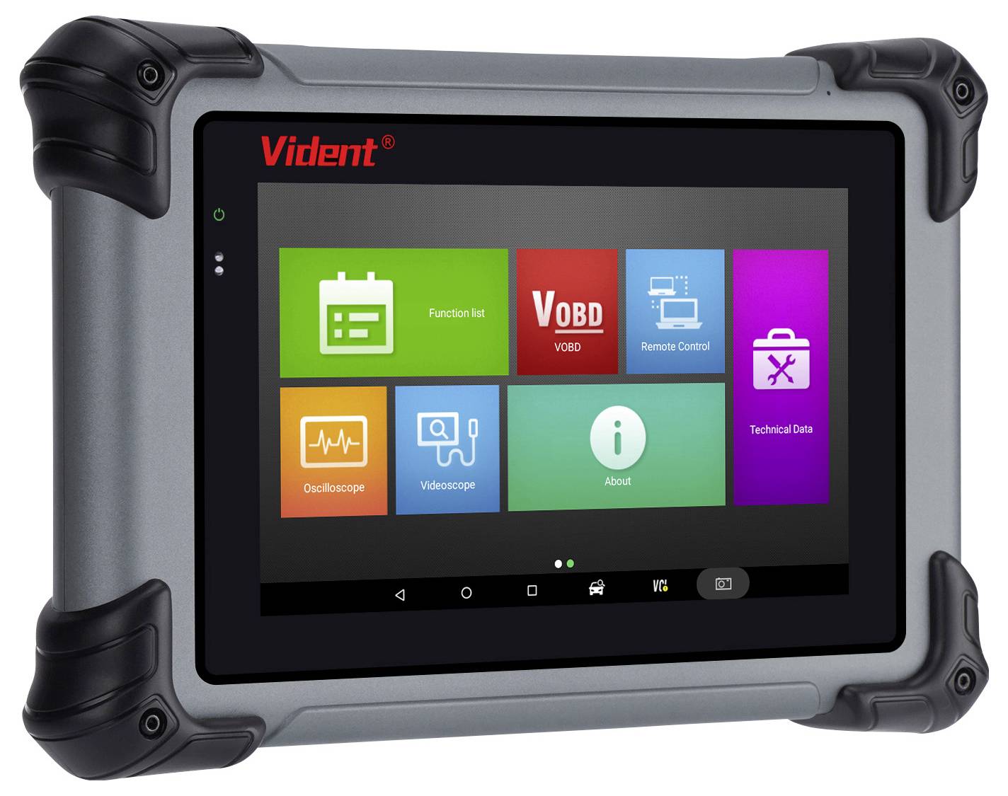 Ein robustes Tablet mit mehreren bunten App-Icons auf dem Bildschirm, darunter 'Function list', 'VOBD', 'Remote Control' und mehr.