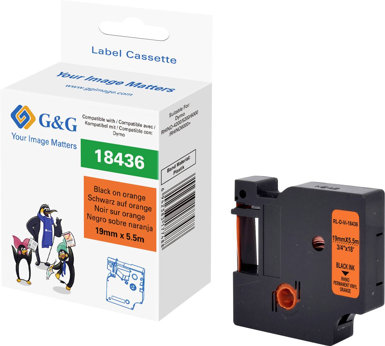 G&G Schriftband Vinyl Bandfarbe: Orange Schriftfarbe: Schwarz 19 mm 5.5 m