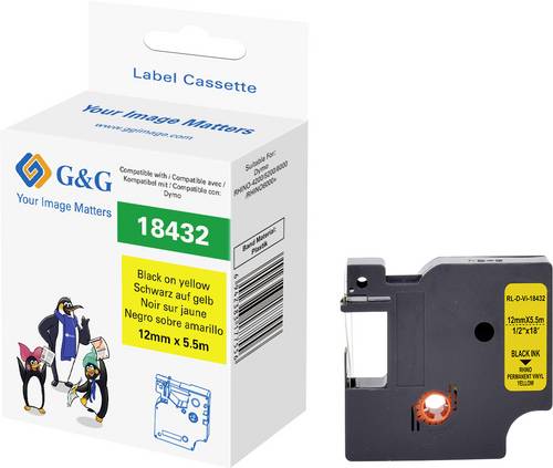 G&G RL-D-Vi-18432-BK/YE-12MM*5.5M Vinyl Labelling Tape Yellow/Blac...