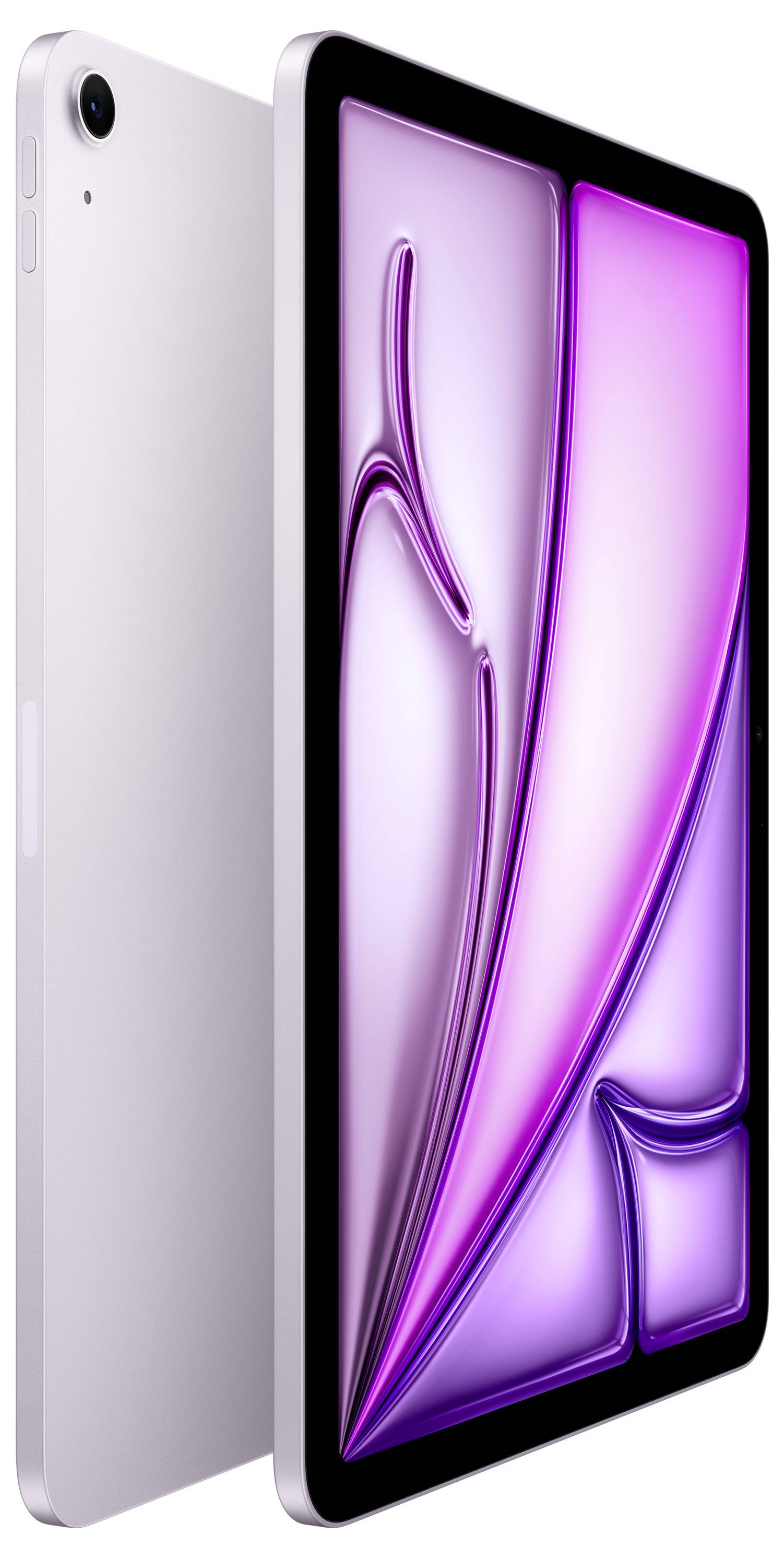 Ein Tablet mit einem Bildschirm, der ein abstraktes, pink-weißes Design zeigt. Das Gerät ist schlank und modern gestylt.