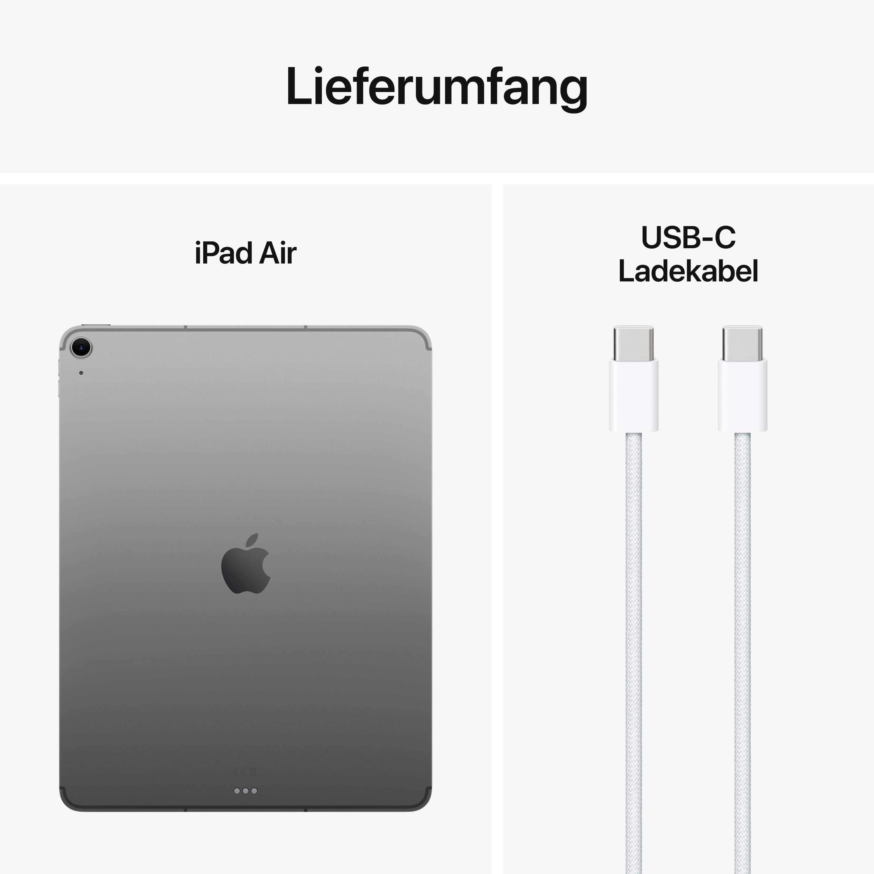 Lieferumfang: iPad Air und USB-C Ladekabel abgebildet.