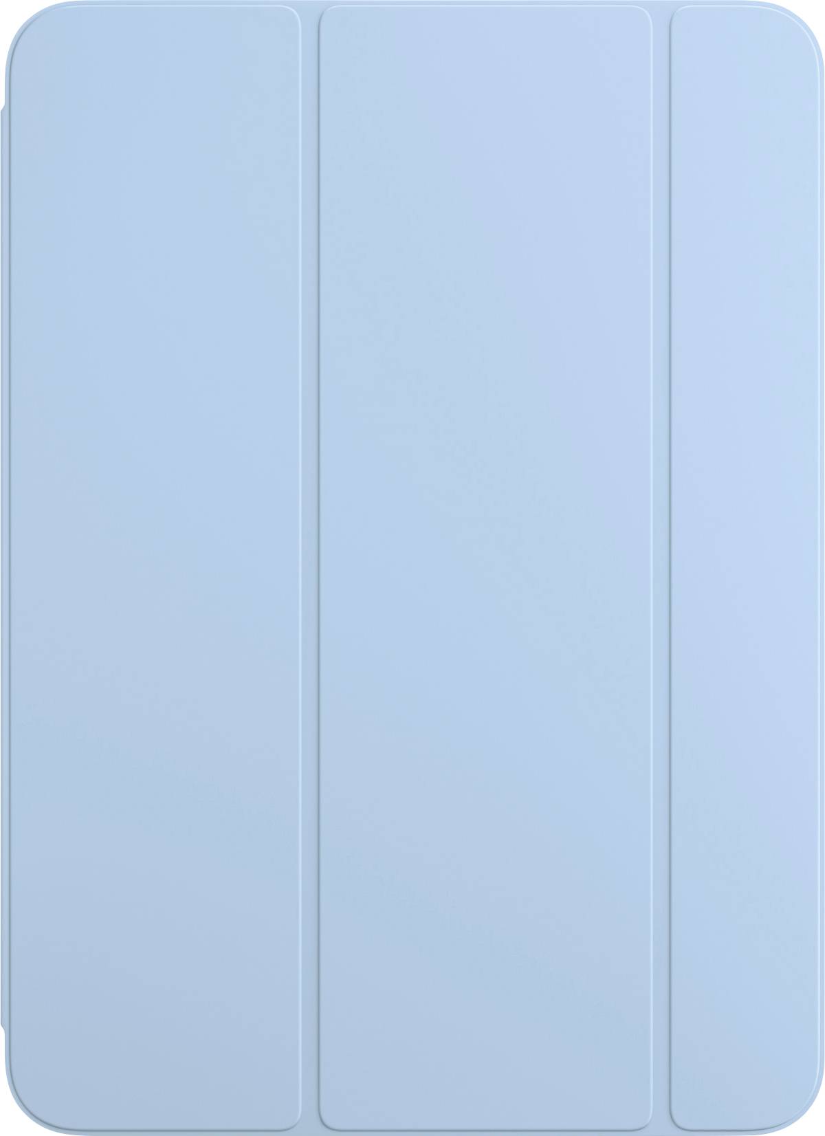 Eine hellblaue Tablet-Hülle mit einem dreiteiligen Faltdesign zur Abdeckung und Stützung des Geräts.