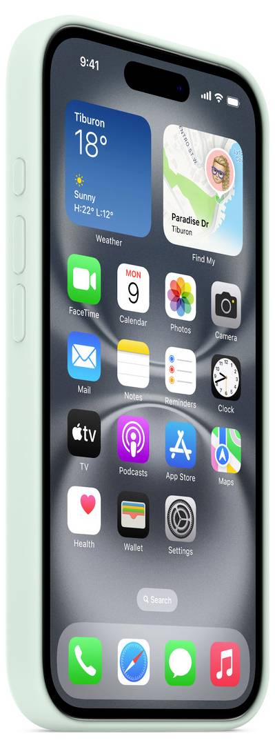 Apple Silikon Case Silikon Case iPhone 16 Aquamarin Induktives Laden, MagSafe kompatibel, Stoßfest MDGP4ZM/A