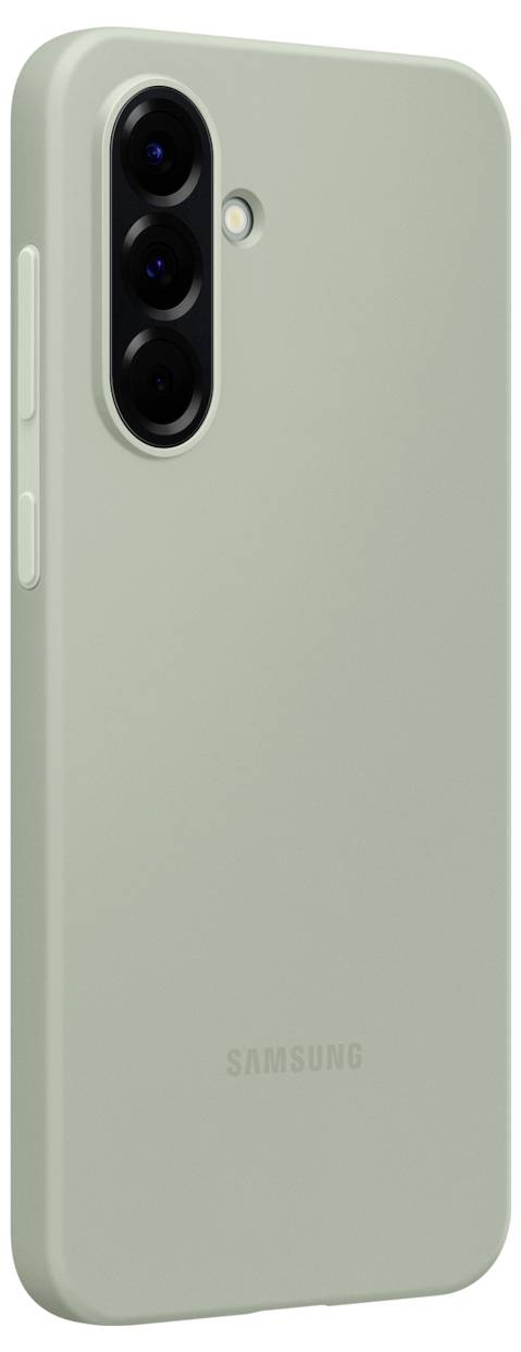 Ein grünes Samsung-Smartphone mit drei Kameras auf der Rückseite und einem schlanken Design.