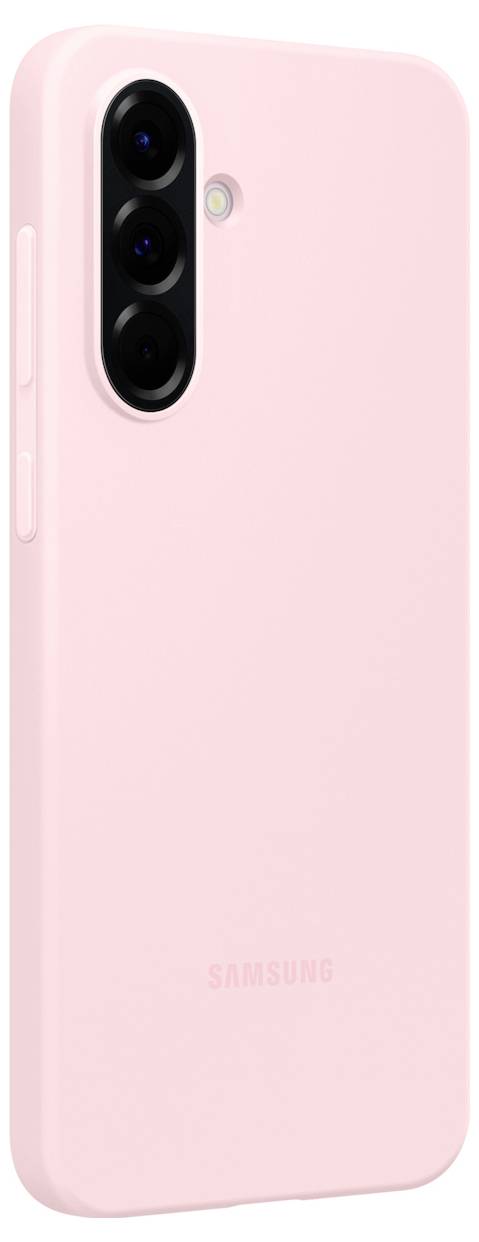 Rosa Samsung-Smartphone mit drei Kameralinsen auf der Rückseite und einem LED-Blitz links daneben. Gerät hat abgerundete Ecken.