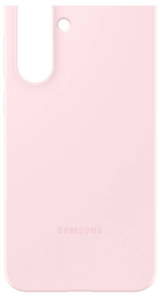 Rosa Handyhülle aus Silikon mit Kameraaussparung, passend für Samsung-Smartphones. Minimalistisches Design mit dezenter Markenprägung.