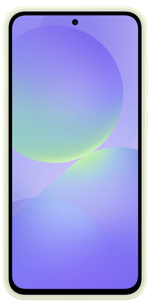 Ein modernes Smartphone mit einem leuchtend bunten Bildschirm in Blau- und Grüntönen.