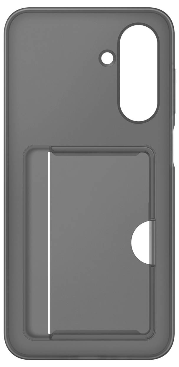 Ein graues Smartphone-Case mit Kartenfach auf der Rückseite.