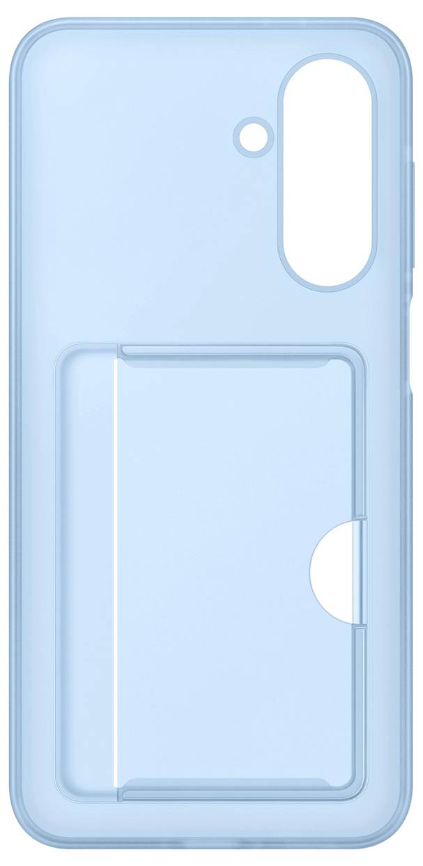 Hellblaue Handyhülle mit Kartenfach auf der Rückseite.