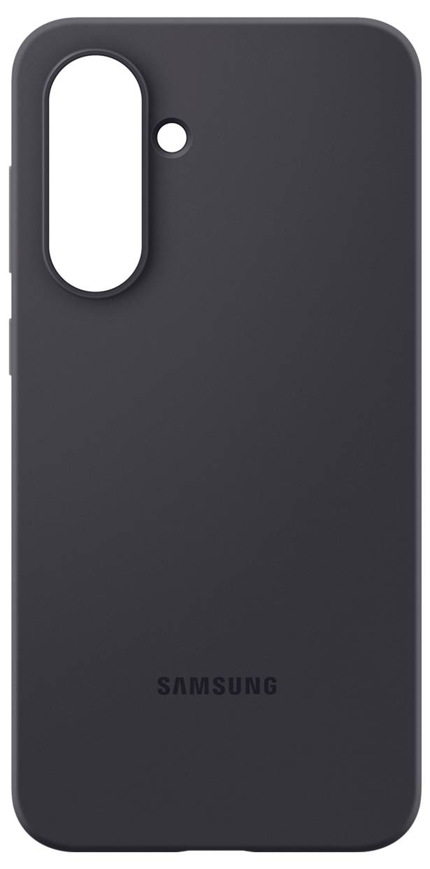 Eine schwarze Samsung-Handyhülle mit Kameraaussparung, dargestellt von hinten.