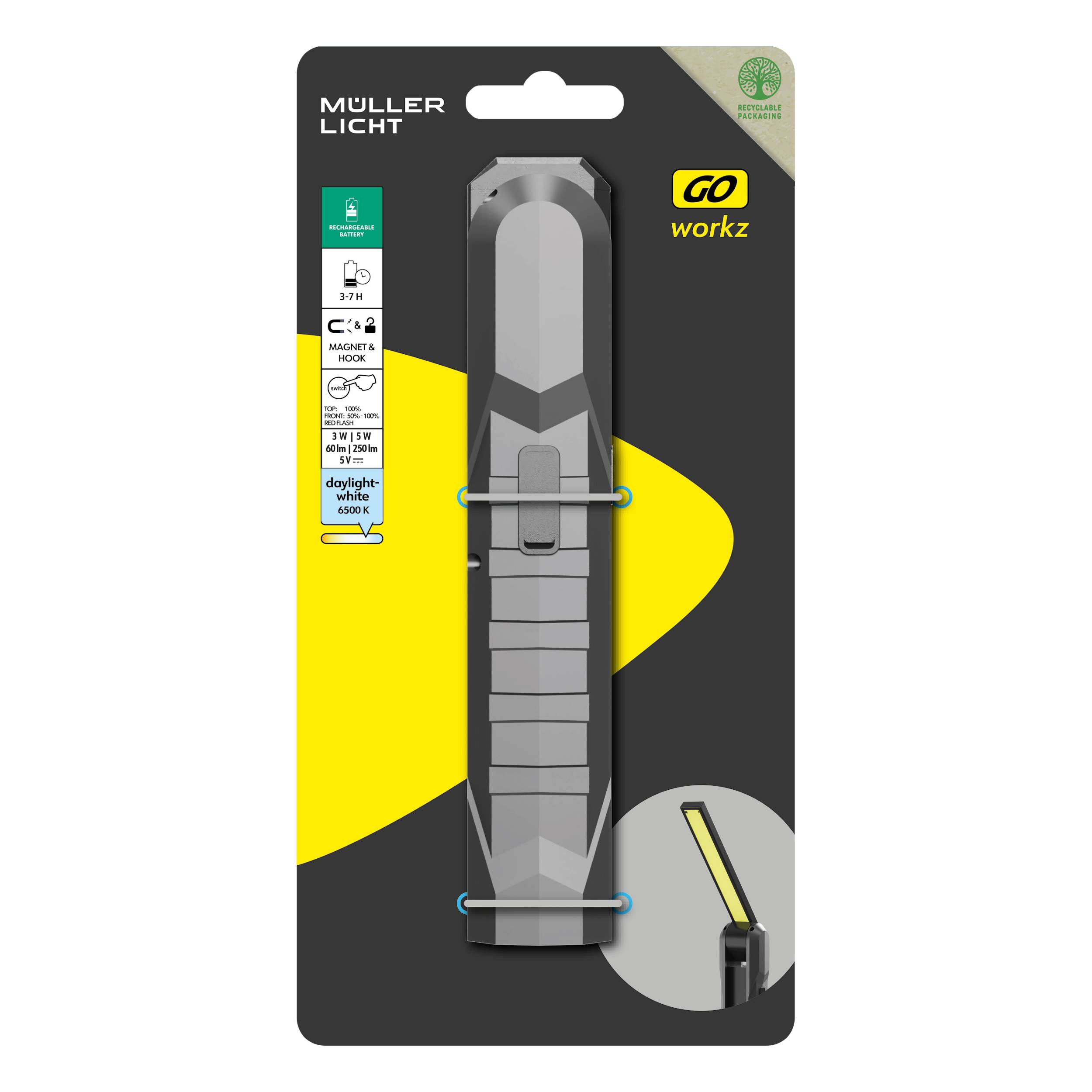 Müller-Licht 27700067 WL2 LED Arbeitsleuchte akkubetrieben 8W 250lm Anzahl mitgelieferte Akkus 1