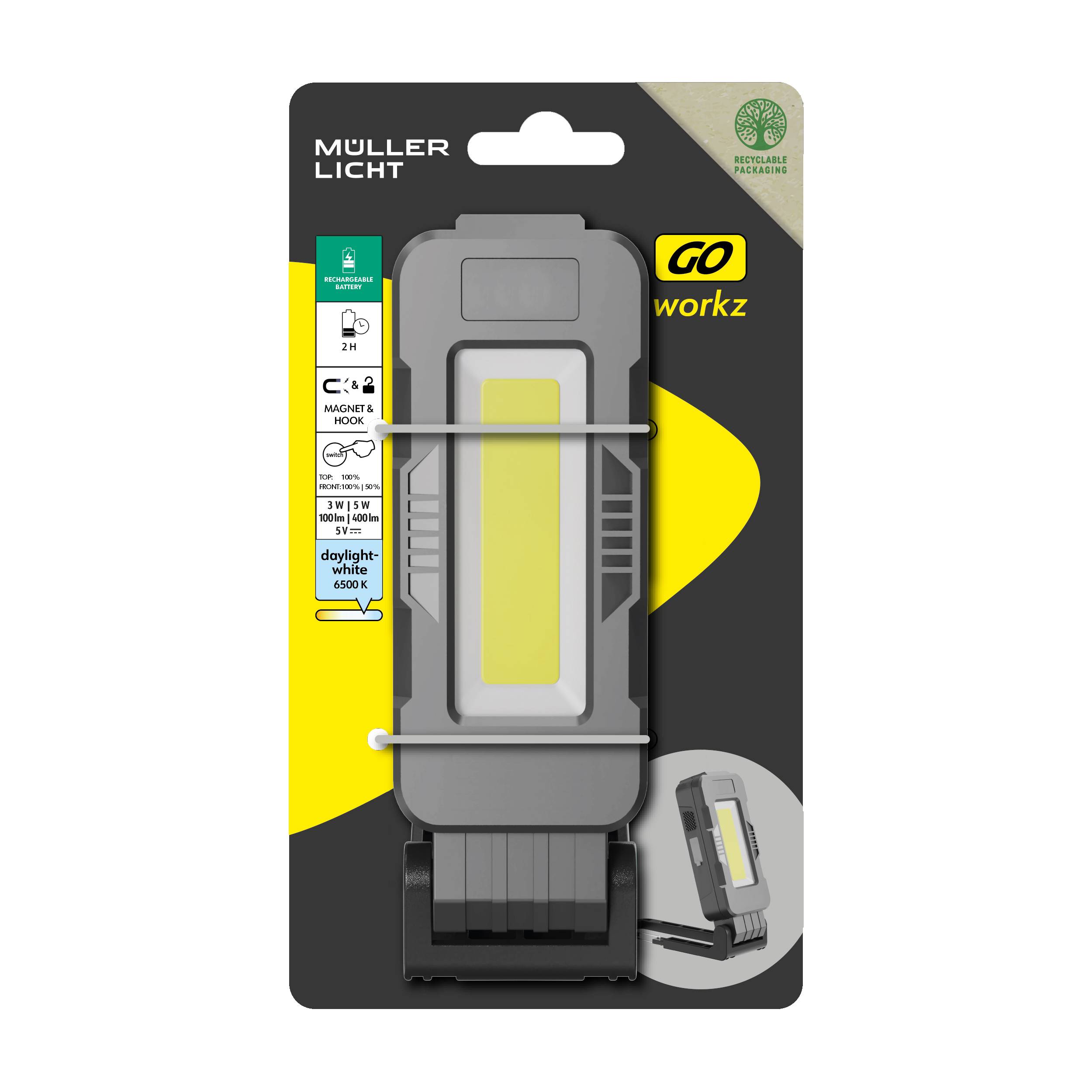 Müller-Licht 27700068 WL3 LED Arbeitsleuchte akkubetrieben 8W 350lm Anzahl mitgelieferte Akkus 1