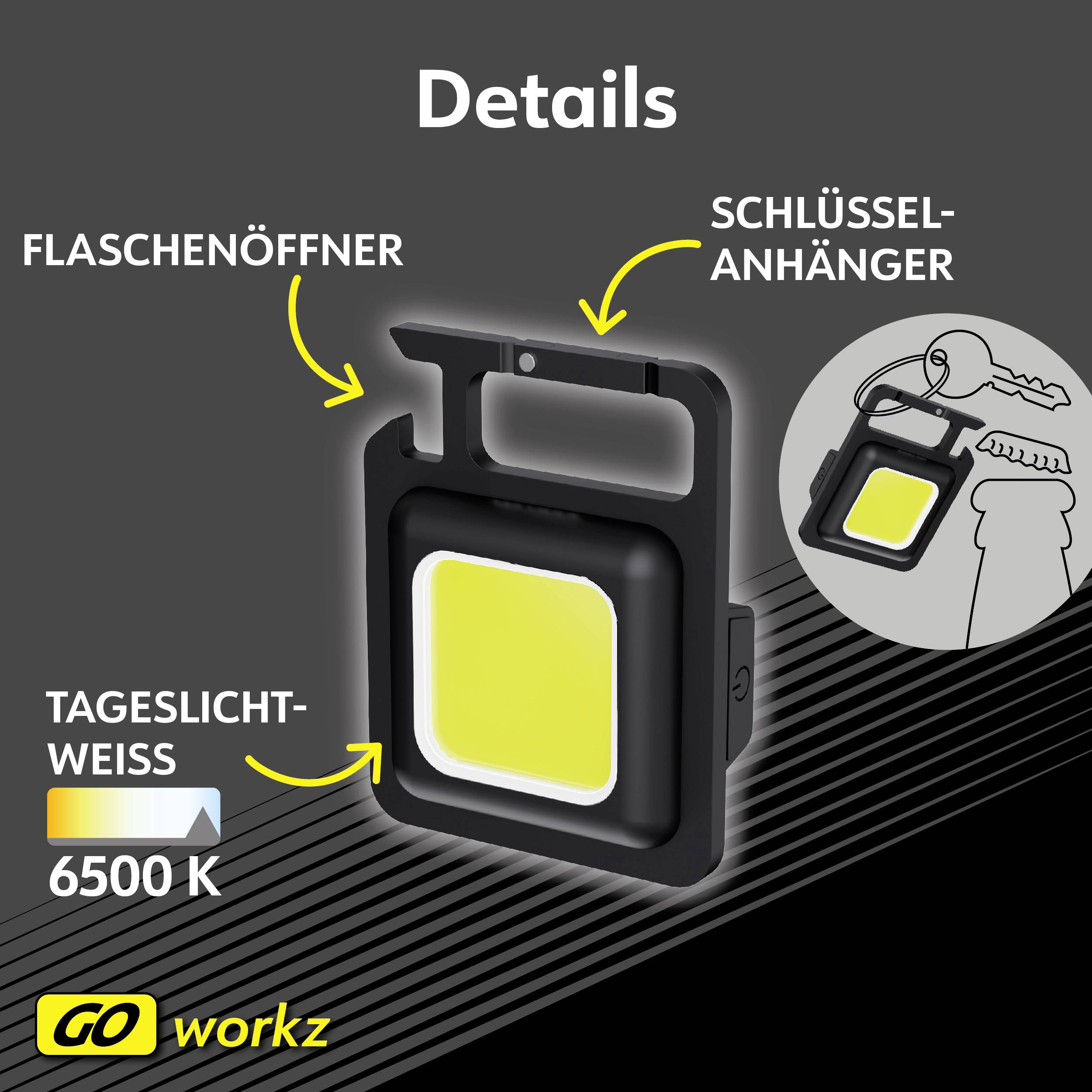 Müller-Licht LED Taschenlampe, Schlüsselleuchte mit Schlüsselanhänger akkubetrieben 500lm 40g