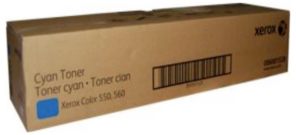 Kartonverpackung für 'Xerox Cyan Toner', geeignet für Xerox Color 550/560 Drucker.