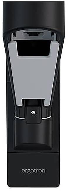 Ein ergonomischer Monitorarm von Ergotron, schwarz, mit verstellbarem Gelenk, geeignet für Büroumgebungen zur Anpassung der Monitorhöhe.