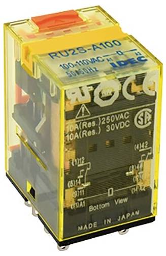 Relais mit der Aufschrift 'RU2S-A100'. Geeignet für 100-110VAC und 10A (Res.). Hersteller und Herkunft: Japan.