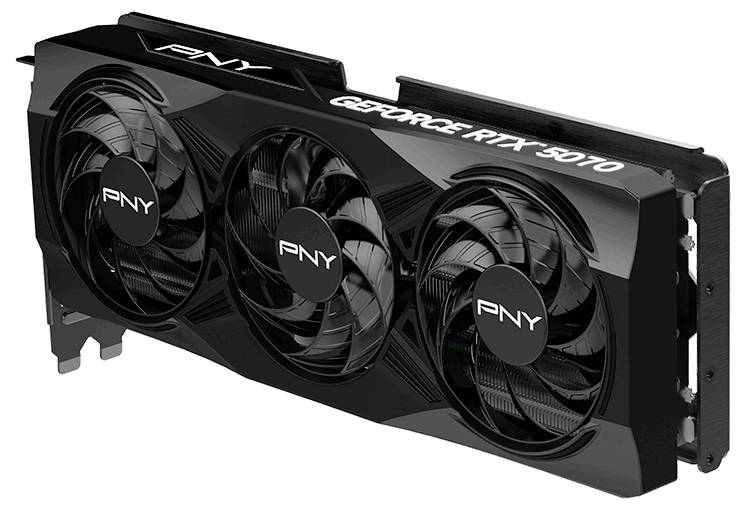 'Grafikkarte PNY GeForce RTX 3070' zeigt drei Lüfter in einem schwarzen Gehäuse, Markenname 'PNY' auf Lüftern und Gehäuse.