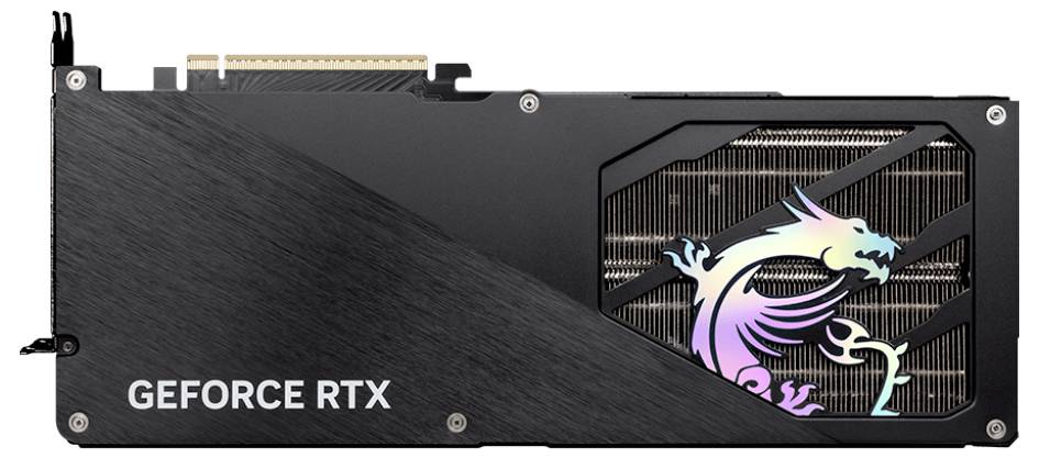 Grafikkarte mit farbigem Drachen-Logo und der Aufschrift 'GEFORCE RTX' an der Seite.