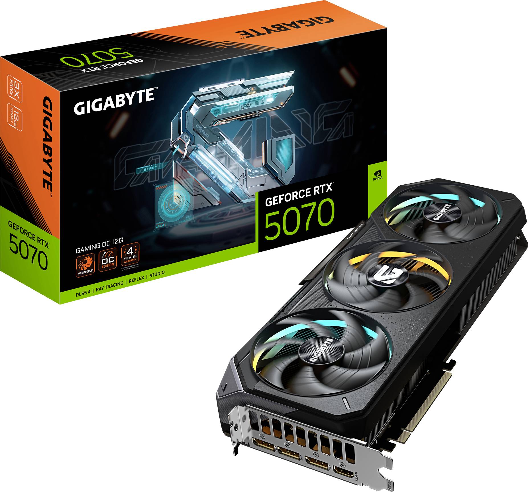Gigabyte Grafikkarte Nvidia GeForce RTX 5070 GeForce RTX 5070 GAMING OC 12G 12GB GDDR7-RAM PCIe x16 HDMI® 2.1, DisplayPort 2.1