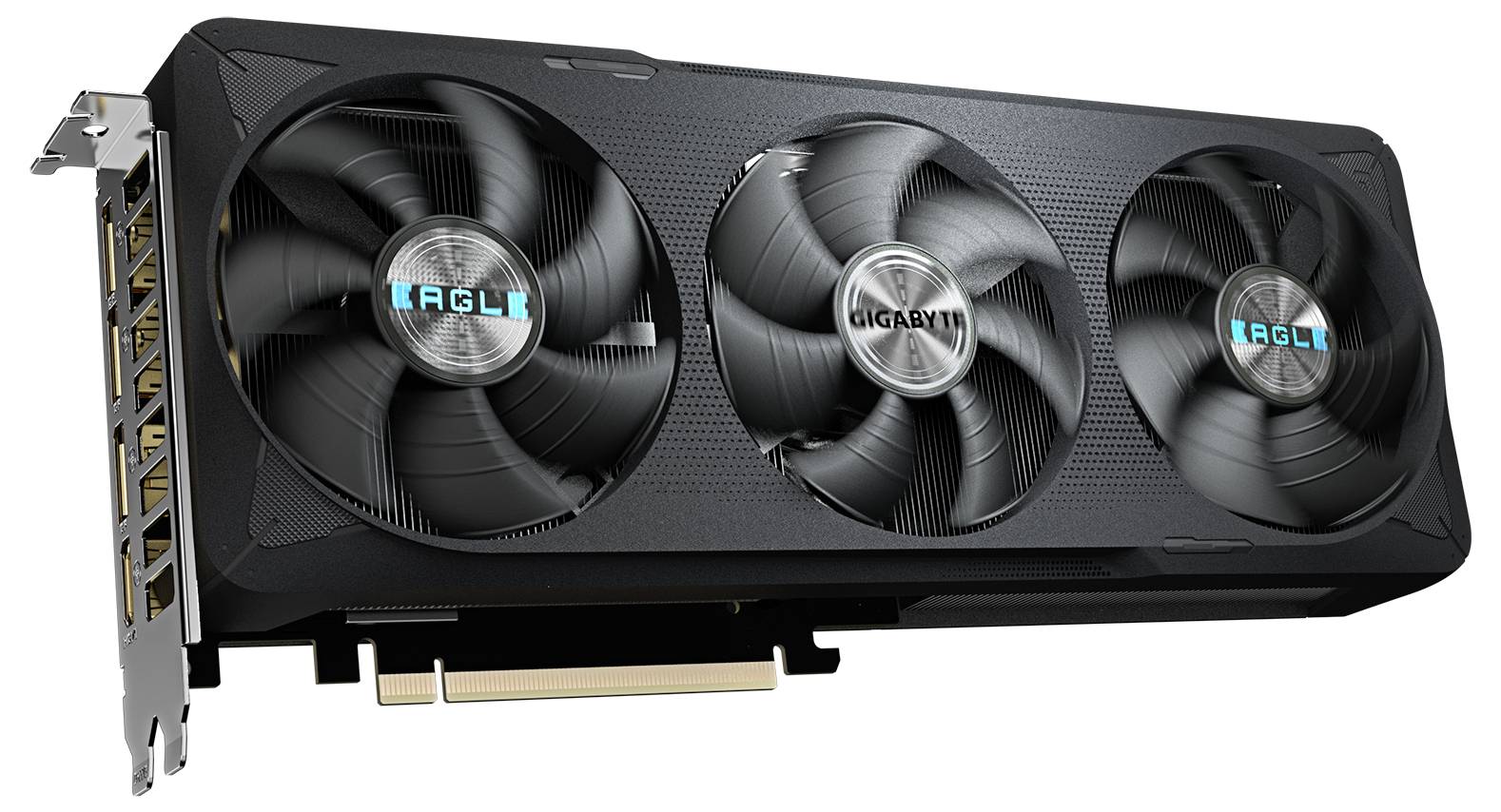 Grafikkarte mit drei Lüftern, Modell 'Gigabyte Eagle'. Dreifache Kühlung für optimierte Leistung bei Spiele- und Graphics-Anwendungen.