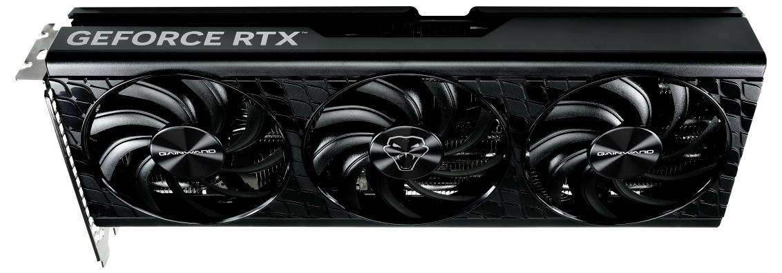 Grafikkarte mit drei Lüftern und der Aufschrift 'GEFORCE RTX' auf der Oberseite.