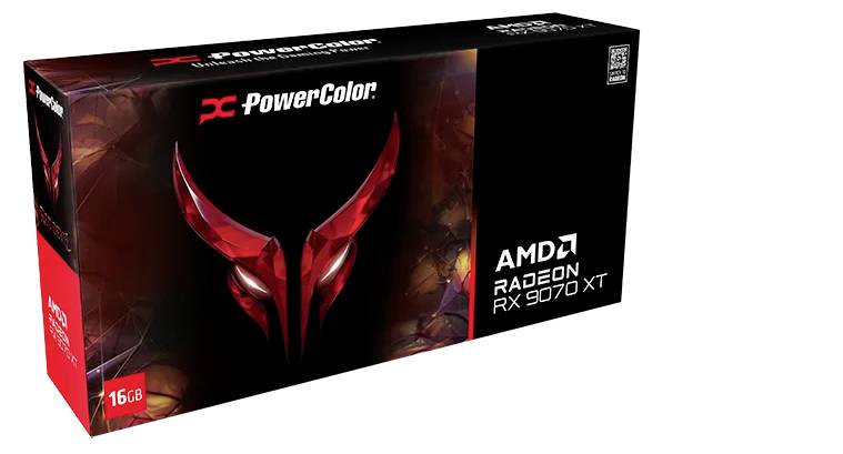 Grafikkartenverpackung von PowerColor für die AMD Radeon RX 6900 XT, zeigt rotes Logo und Schriftzüge, 16 GB Kapazität.