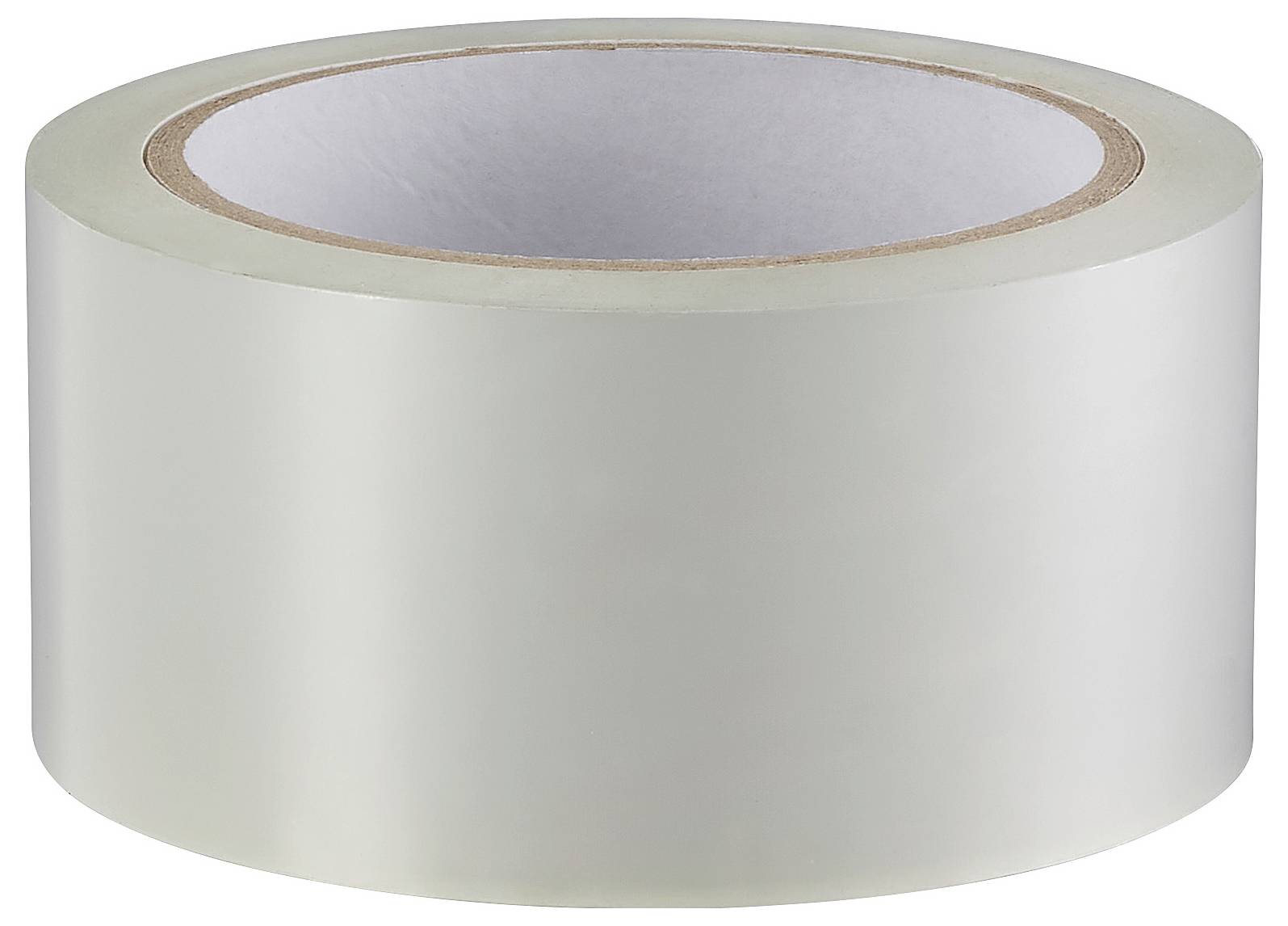Klare Klebebandrolle mit weißem Kern, bereit zum Gebrauch; eignet sich zum Verpacken oder Versiegeln.
