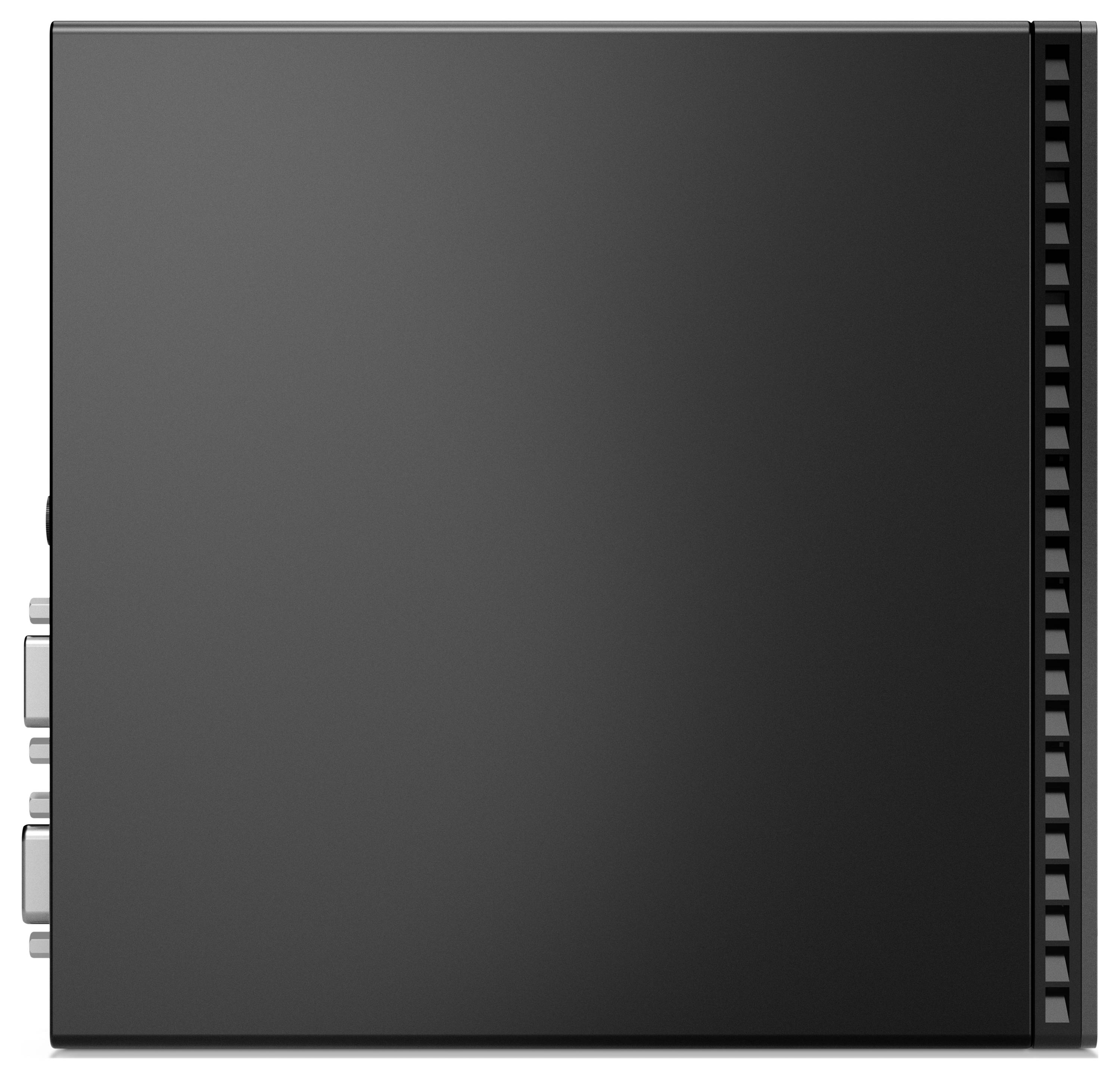 Ein schwarzes, rechteckiges elektronisches Gerät mit Lüftungsschlitzen auf der rechten Seite und mehreren Anschlüssen links.